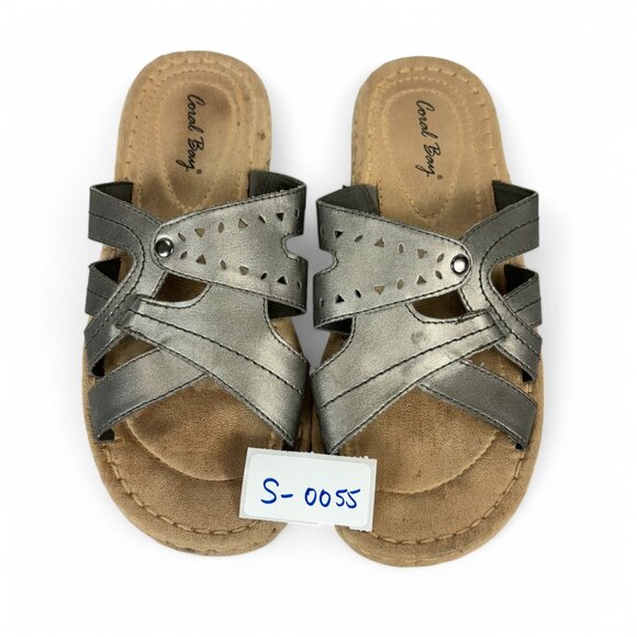 Coral Bay Sandals Womens Size 6 Gray Metallic Open Toe Slip On Shoes Denton - Picture 15 of 15